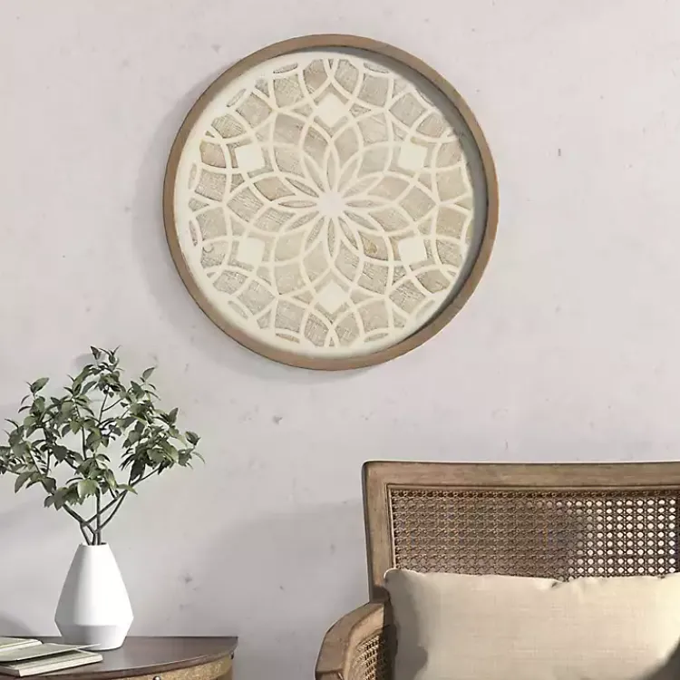 Kirklands Home Wall Plaques|Natural Carved Wood Medallion Round Wall Plaque Tan