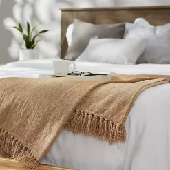 Hot Natural Chenille Fringe Throw Blankets & Throws