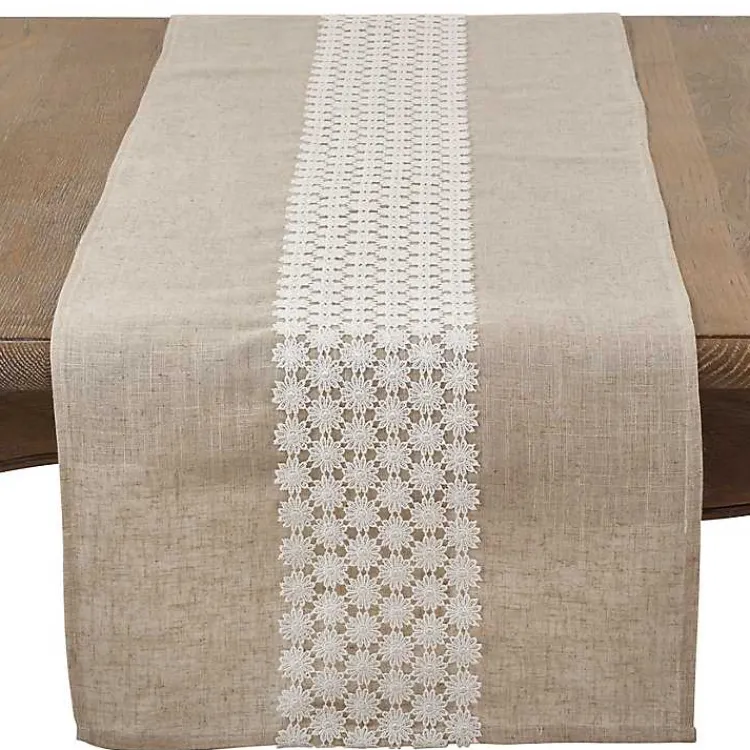 Kirklands Home Table Linens|Natural Daisy Lace Linen Table Runner