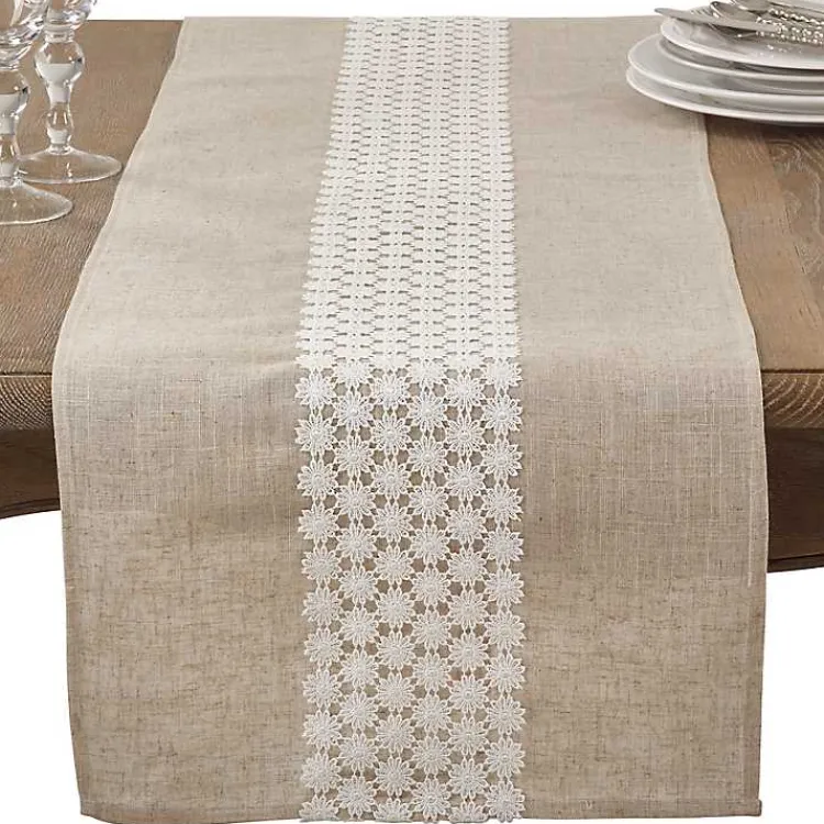 Kirklands Home Table Linens|Natural Daisy Lace Linen Table Runner