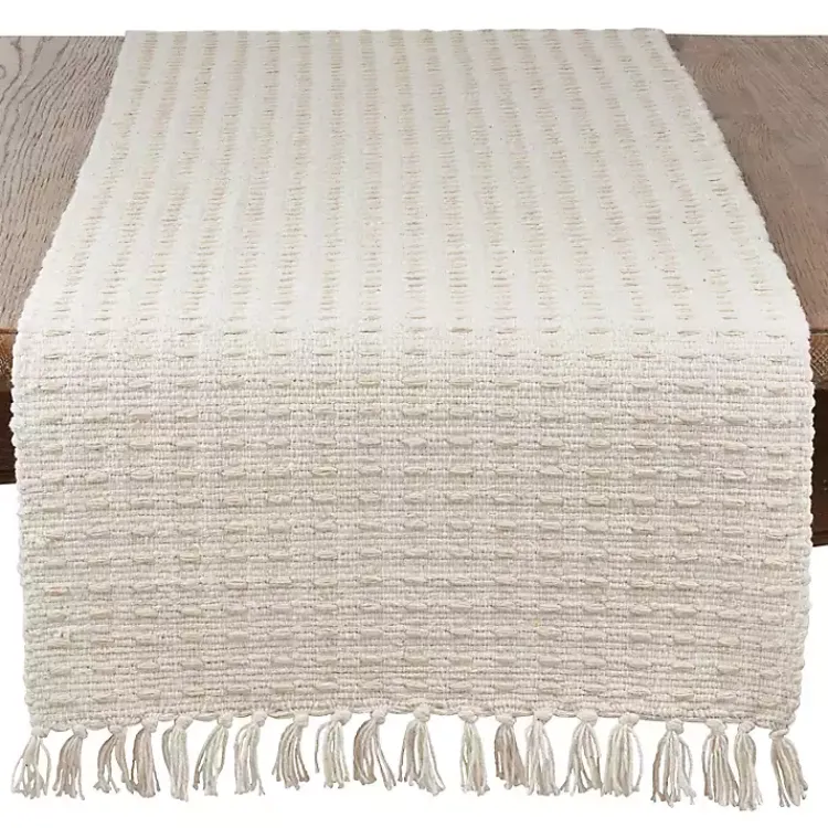 Kirklands Home Table Linens|Natural Dashed Woven Long Cotton Runner Tan