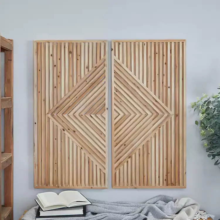 Kirklands Home Wall Plaques|Natural Diamond Wood Panel Wall Plaques, Set of 2 Brown