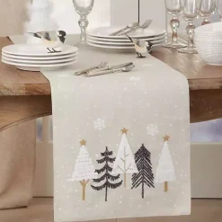 Kirklands Home Table Linens|Natural Embroidered Christmas Trees Table Runner