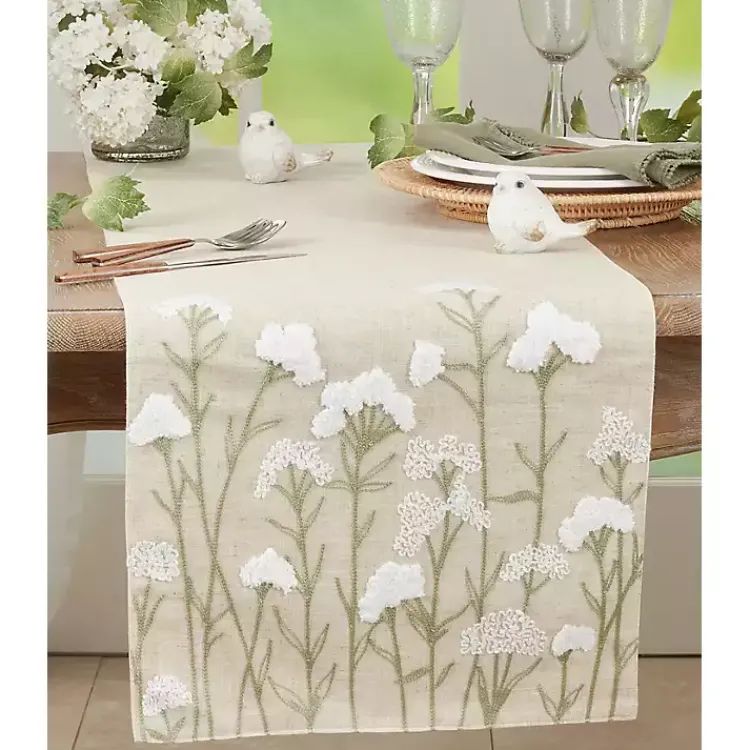 Kirklands Home Table Linens|Natural Embroidered Floral Table Runner