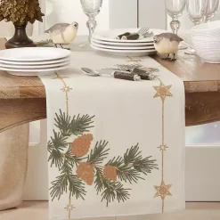 Kirklands Home Table Linens|Natural Embroidered Pinecone Table Runner