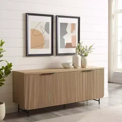 Kirklands Home Cabinets & Sideboards|Natural Fluted Wood 4-Door Scandinavian Cabinet Tan