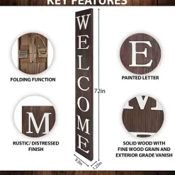 Kirklands Home Garden Decor|Natural Foldable Welcome Porch Board Brown