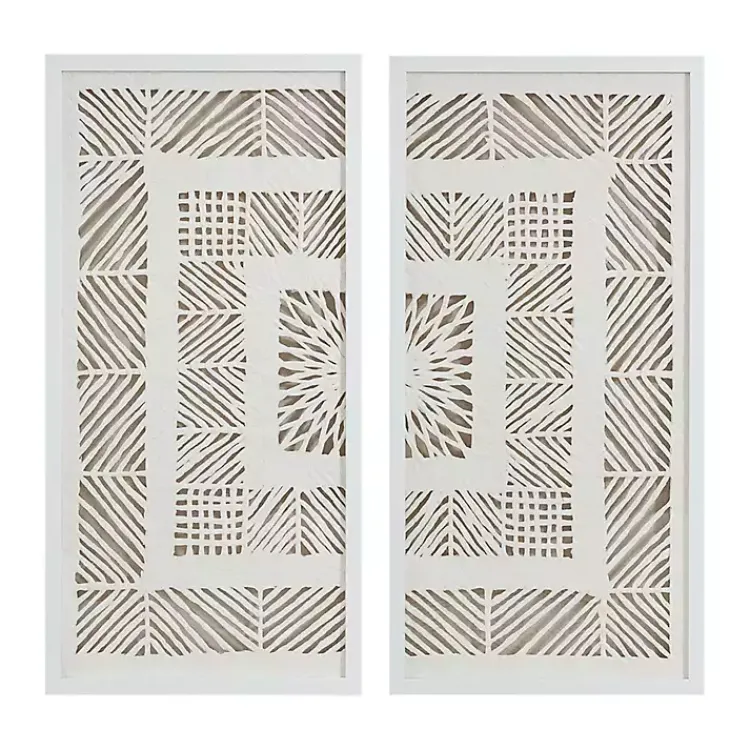Kirklands Home Framed Art|Natural Geometric Rice Paper Framed Art, Set of 2 Tan