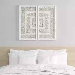 Kirklands Home Framed Art|Natural Geometric Rice Paper Framed Art, Set of 2 Tan