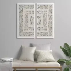 Kirklands Home Framed Art|Natural Geometric Rice Paper Framed Art, Set of 2 Tan
