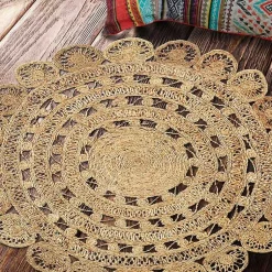 Kirklands Home Area Rugs|Natural Golden Sunshine Circular Area Rug, 4x4 Tan