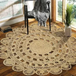 Kirklands Home Area Rugs|Natural Golden Sunshine Circular Area Rug, 4x4 Tan
