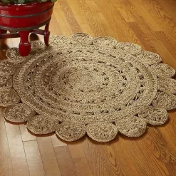 Kirklands Home Area Rugs|Natural Golden Sunshine Circular Area Rug, 4x4 Tan