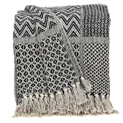 Outlet Natural Gray Tribal Wool Tassel Throw Blankets & Throws