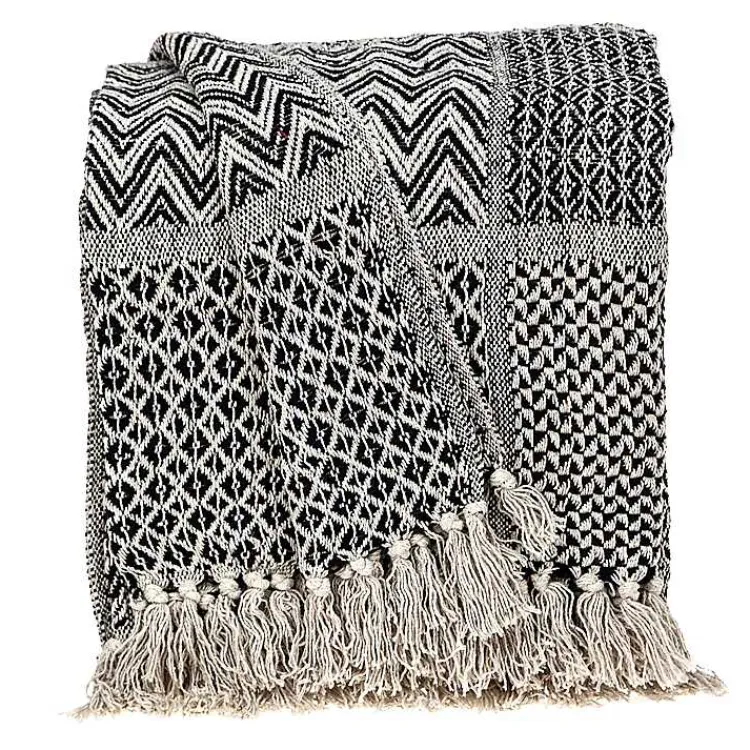 Outlet Natural Gray Tribal Wool Tassel Throw Blankets & Throws