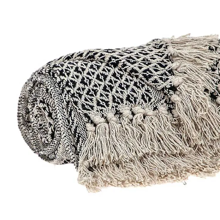 Outlet Natural Gray Tribal Wool Tassel Throw Blankets & Throws