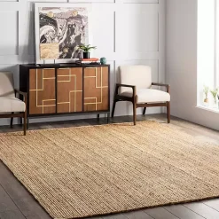 Kirklands Home Area Rugs|Natural Hand Woven Rigo Jute Area Rug, 9x12 Tan