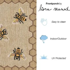 Kirklands Home Outdoor Rugs|Natural Honeycomb & Bees Outdoor Accent Rug