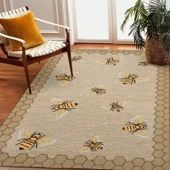 Kirklands Home Outdoor Rugs|Natural Honeycomb & Bees Outdoor Accent Rug