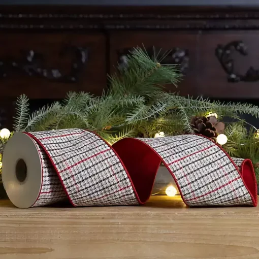 Sale Natural Houndstooth 10 yard Christmas Ribbon Christmas Decorations