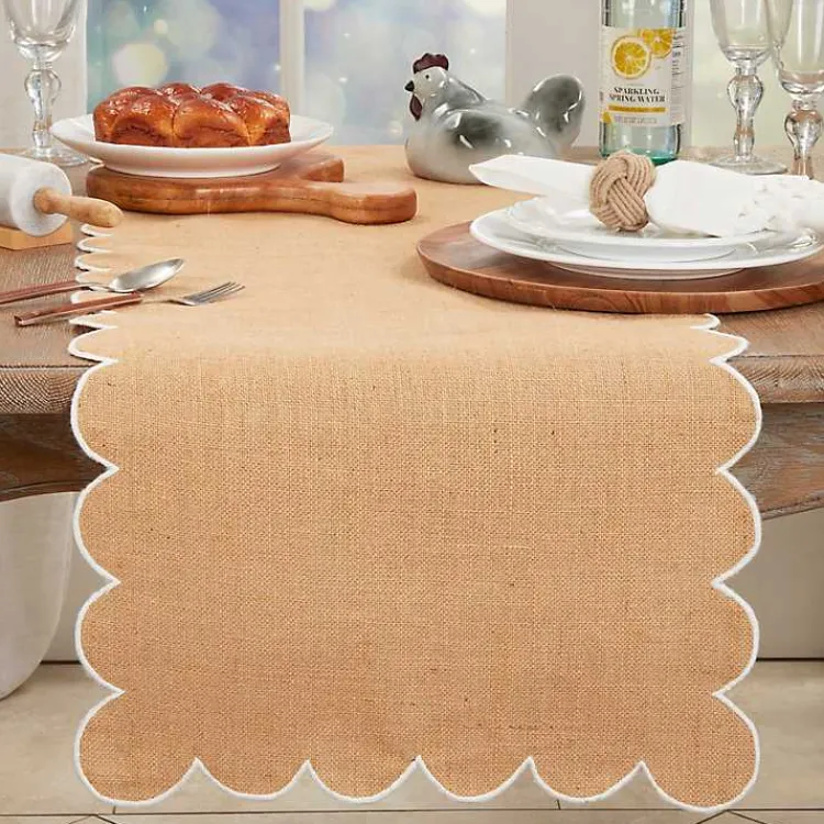 Kirklands Home Table Linens|Natural Jute Scalloped Table Runner Tan