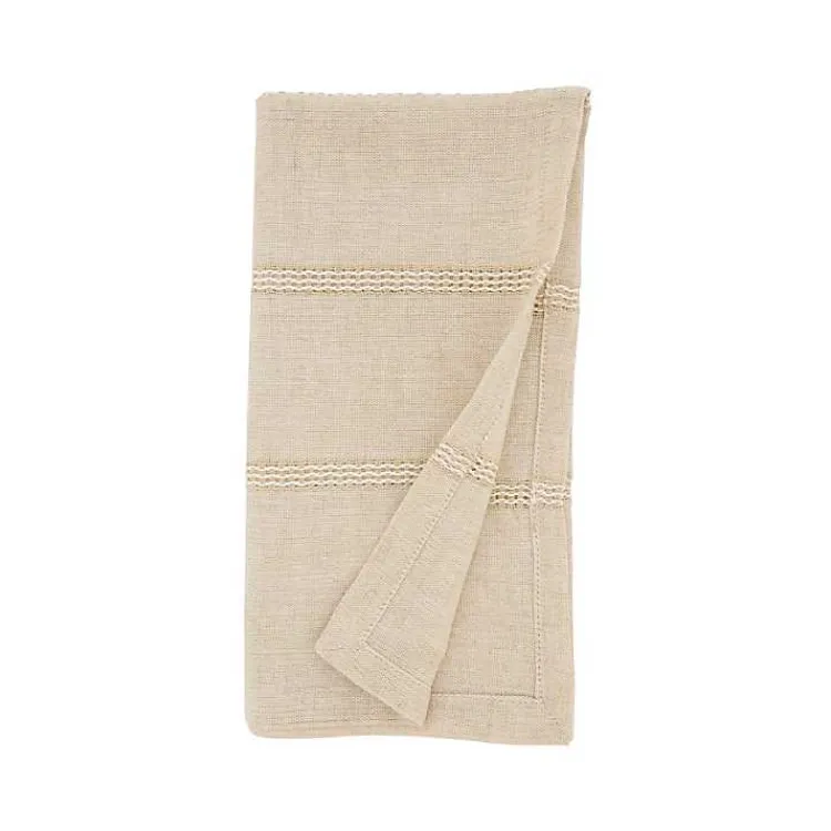Kirklands Home Table Linens|Natural Leno Striped Napkins, Set of 4 Tan