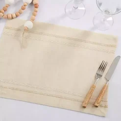Kirklands Home Table Linens|Natural Leno Striped Placemats, Set of 4 Tan