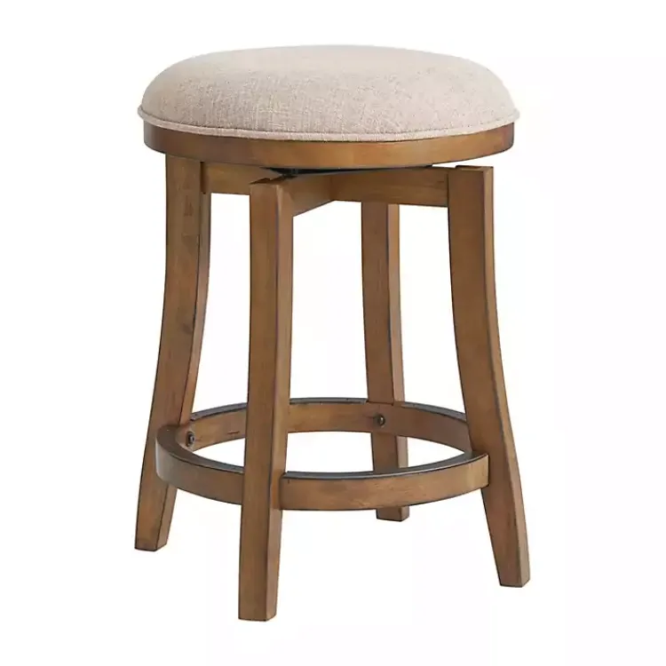 Kirklands Home Bar Stools & Counter Height Stools|Natural Linen Barrel Base Swivel Counter Stool Tan