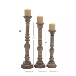 Clearance Natural Mango Wood Carved Candle Holders, Set of 3 Candle Holders