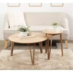 Kirklands Home Accent & End Tables|Natural Mango Wood Round Kershaw Accent Table Tan