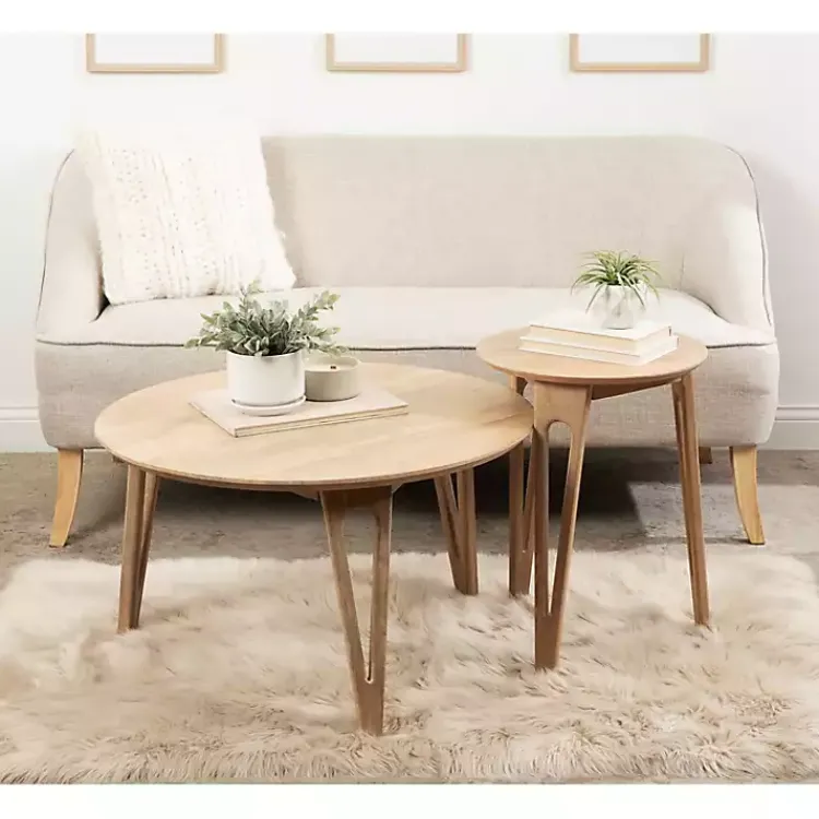 Kirklands Home Accent & End Tables|Natural Mango Wood Round Kershaw Accent Table Tan