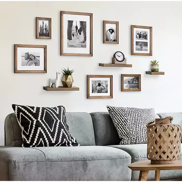 Kirklands Home Gallery Wall Frames|Natural 10-pc. Gallery Wall Frame and Shelf Set Brown