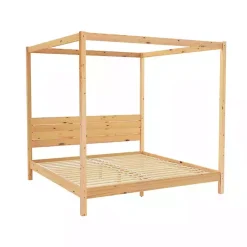 Kirklands Home Beds & Headboards|Natural Pine Canopy King Bed Tan