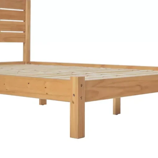Kirklands Home Beds & Headboards|Natural Pine Wood Slatted Headboard Queen Bed Tan