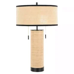 Kirklands Home Table Lamps|Natural Rattan and Black Metal Table Lamp