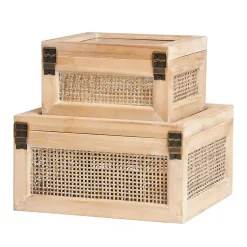 Hot Natural Rat and Glass Top Boxes, Set of 2 Baskets & Boxes