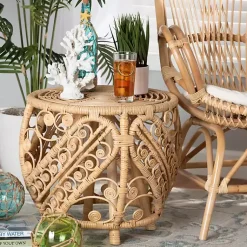 Kirklands Home Accent & End Tables|Natural Rat Open Woven Accent Table Tan