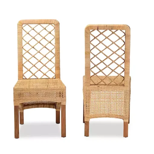 Kirklands Home Dining Chairs|Natural Rat Woven Back Dining Chairs, Set of 2 Tan