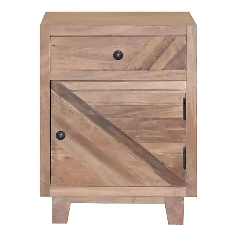 Kirklands Home Nightstands|Natural Reclaimed Wood Diagonal Slats Nightsd Tan