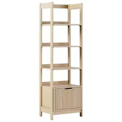 Kirklands Home Bookshelves|Natural Reeded Wood Holmes Narrow Bookcase Tan