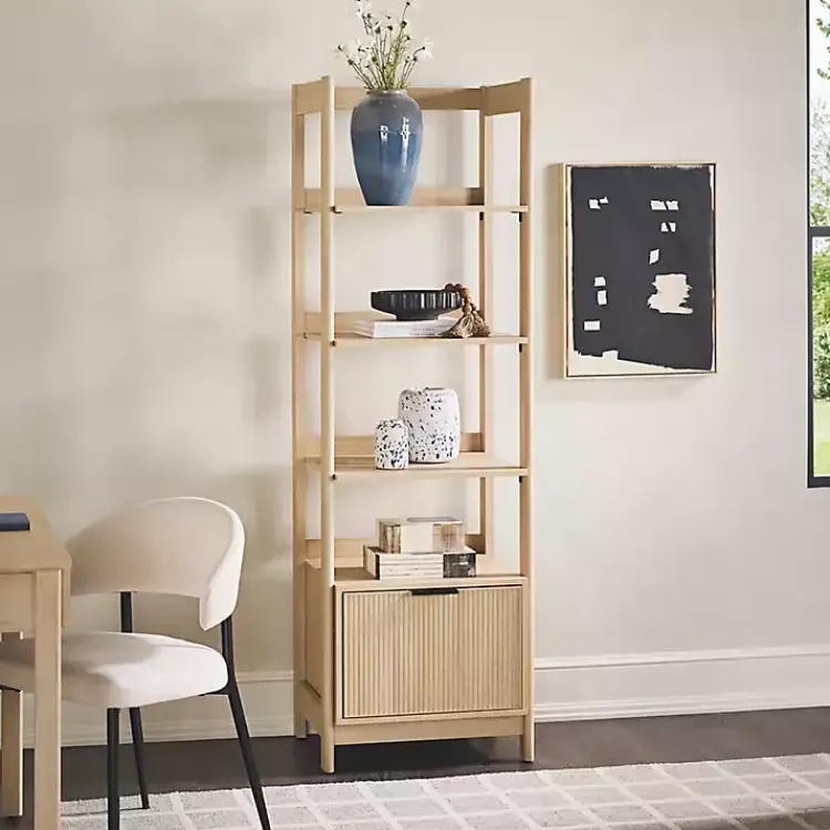 Kirklands Home Bookshelves|Natural Reeded Wood Holmes Narrow Bookcase Tan