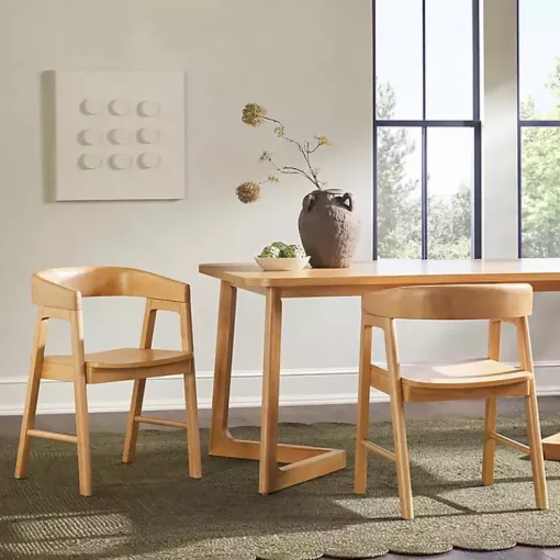 Kirklands Home Dining Chairs|Natural Rounded Modern Dining Chairs, Set of 2 Tan