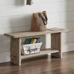 Kirklands Home Benches & Ottomans|Natural Rustic Whitewashed Mango Wood Bench Tan