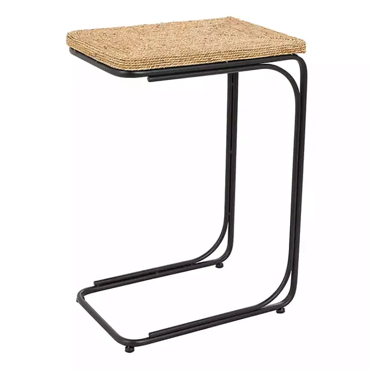 Kirklands Home Accent & End Tables|Natural Seagrass and Black Metal C-Table Tan