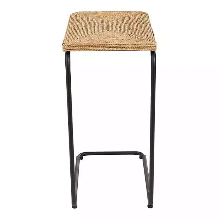 Kirklands Home Accent & End Tables|Natural Seagrass and Black Metal C-Table Tan