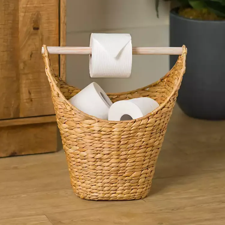 Kirklands Home Bathroom Accessories|Natural Seagrass Toilet Paper Holder Basket Tan