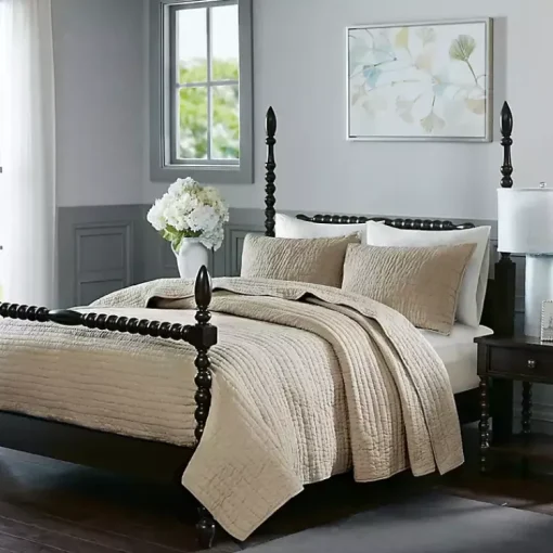 Kirklands Home Bedspreads & Coverlets|Natural Serene Quilted 3-pc. King Coverlet Set Tan