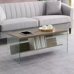 Kirklands Home Coffee Tables|Natural Soho Glass Coffee Table with V Shelf Brown