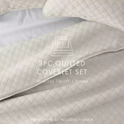 Kirklands Home Quilts|Natural Stitched Diamond 3-pc. Queen Quilt Set Ivory