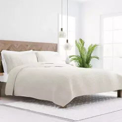 Kirklands Home Quilts|Natural Stitched Floral 3-pc. Queen Quilt Set Ivory
